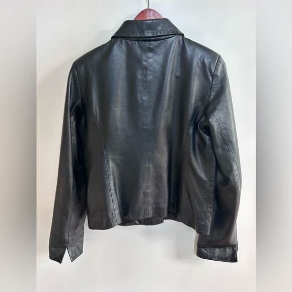 Acton  leather jacket black button size  8  biker - Picture 2 of 9